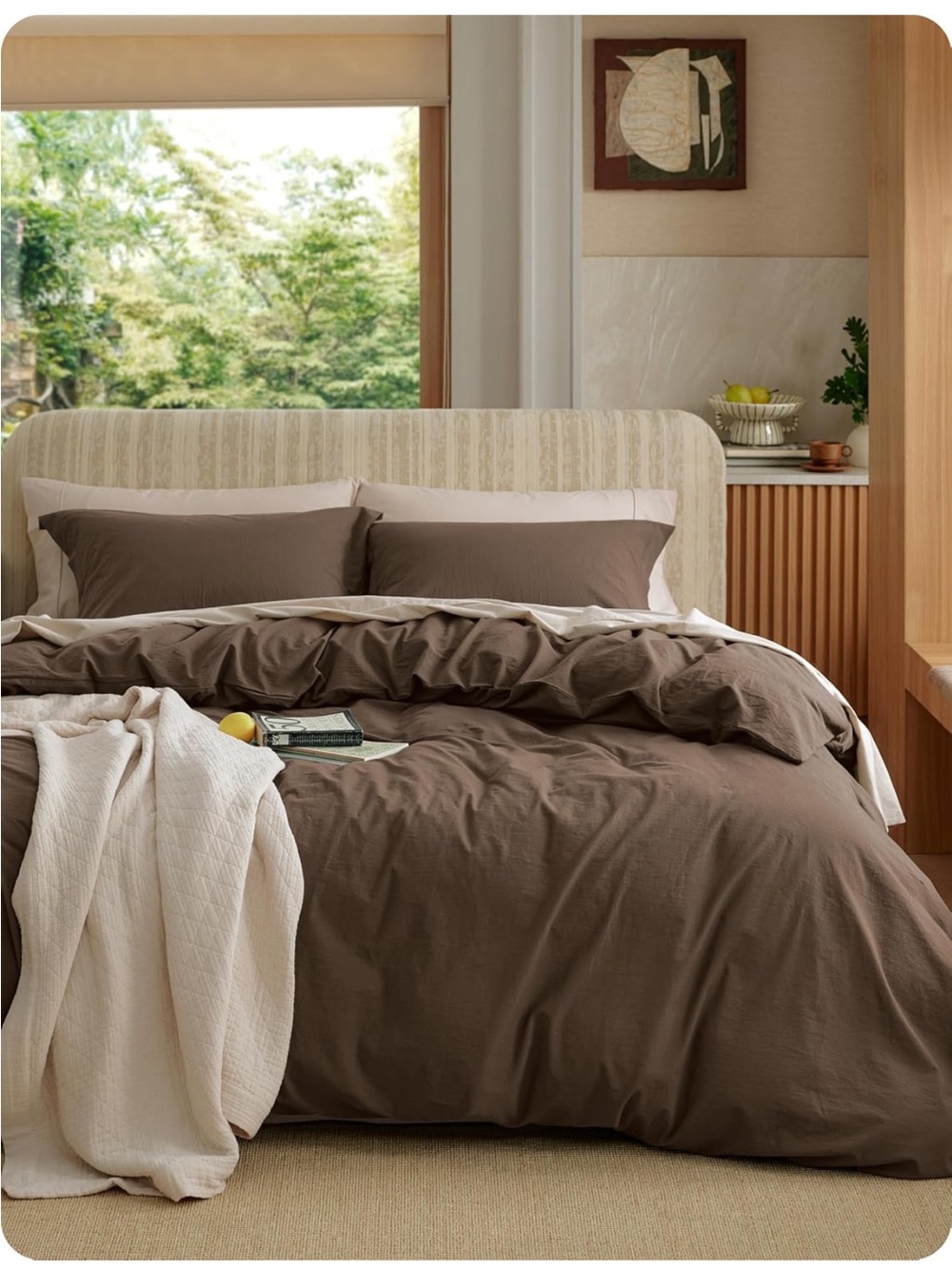 NEW Bedsure PureWoven 100% Washed Cotton Duvet Cover Set, King Size, 3-PC